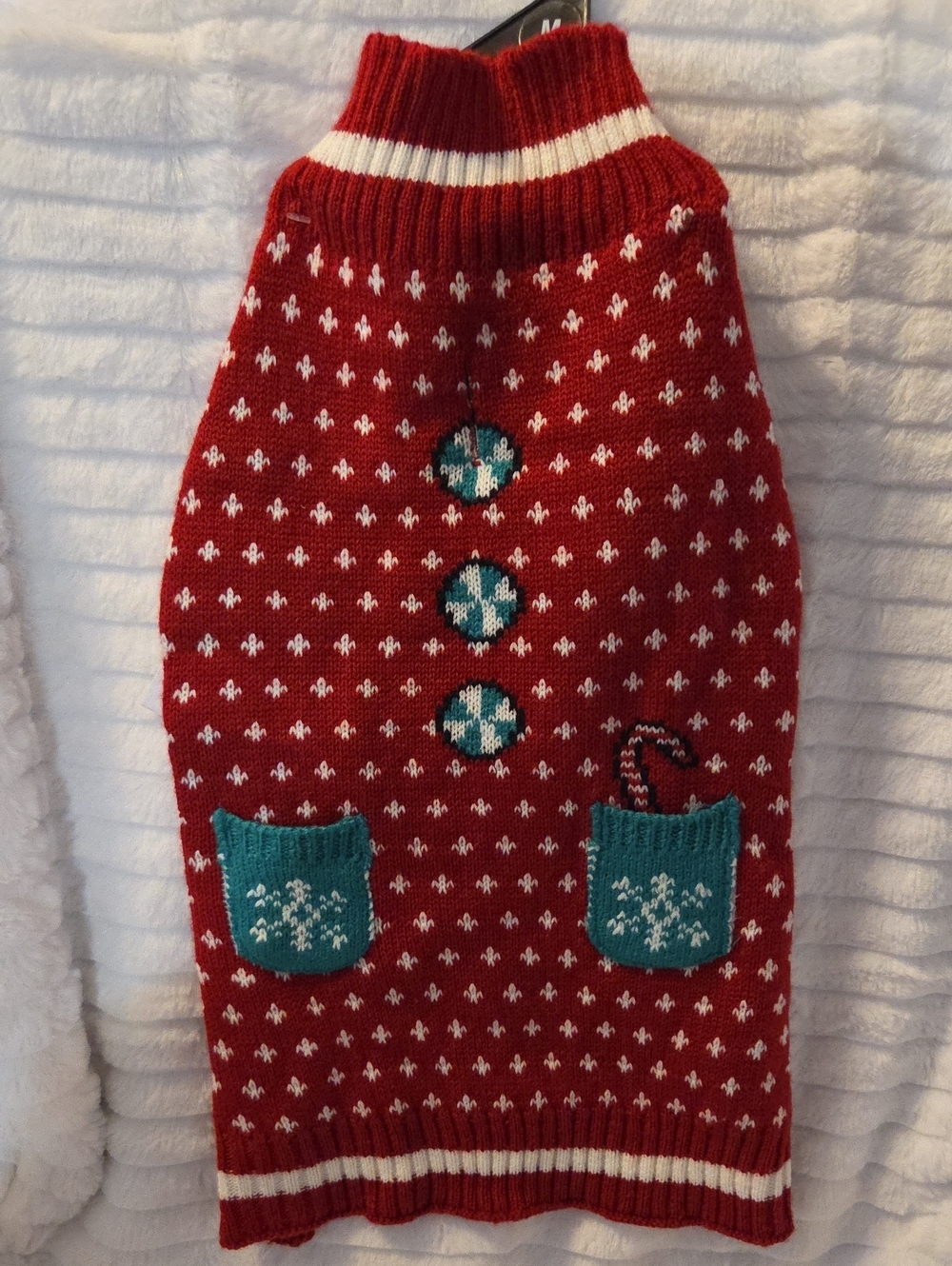 💚3 For $15💚 Pet Posse Red Knit Pet Sweater with White Stitch Detail